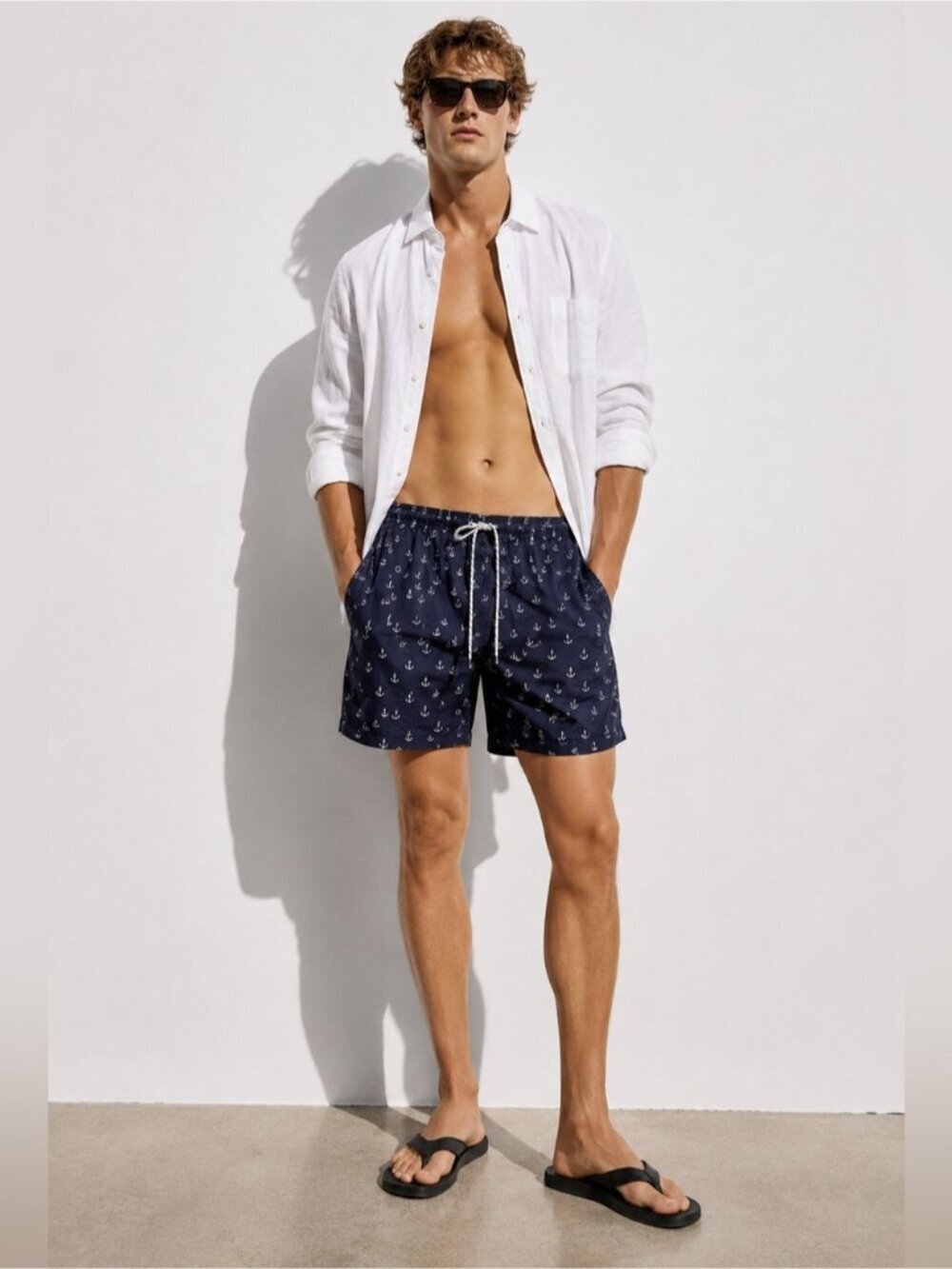 Goodfellow & Co Navy Anchor Print Swim Trunks Shorts Men’s Large